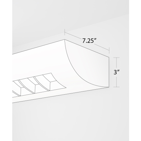 Alcon 11112, surface mount linear wall light line drawing shown in white with a curved louvered lens.