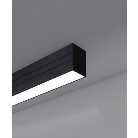 Alcon 12100-21-S, surface linear ceiling light shown in black finish with a flush trim-less lens