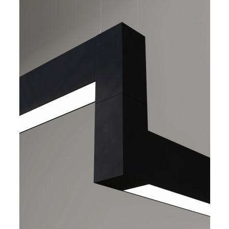 12100-22-P-Z 3D suspended linear LED lighting system shown with black finish and diffuser lens