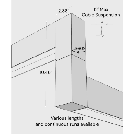 12100-22-P-Z-R 3D suspended linear LED lighting system shown with black finish and regressed lens