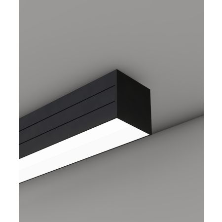 Alcon 12100-33-S, surface linear ceiling light shown in black finish and with a flush trim-less lens.