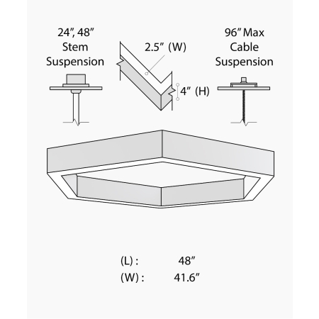 Alcon 12100-20-P-HEX, suspended commercial pendant light shown in black finish and with a flush trim-less lens.