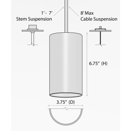 Alcon 12303-P, suspended commercial beveled-lens cylindrical pendant light shown in black finish.