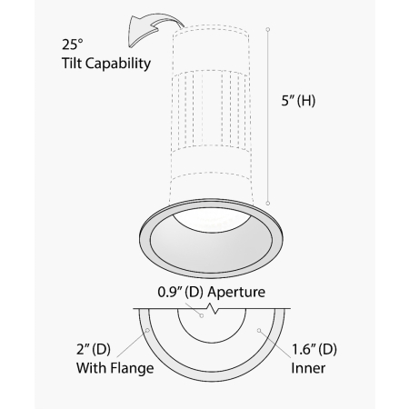 Alcon 14122-R Recessed round LED can light shown in black finish and with flanged edge.