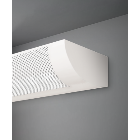 Alcon 11113, surface mount linear wall light line drawing shown in white and with a curved perforated lens.