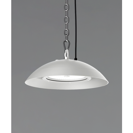 Alcon 11177-P, suspended commercial pendant light shown in white finish and with a flush trim-less lens.