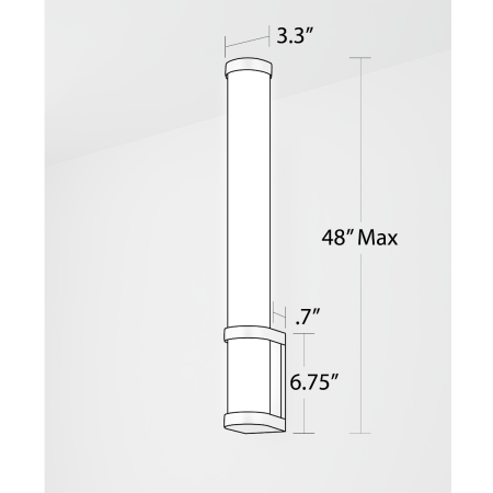 Alcon 11250, surface mount linear wall light line drawing shown in silver finish with white tubular lens