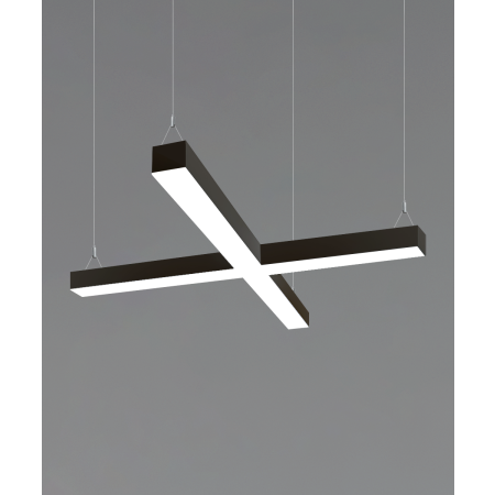 12100-40-X-P x-shaped pendant light shown in black finish and with a flush, 4-inch trimless lens.