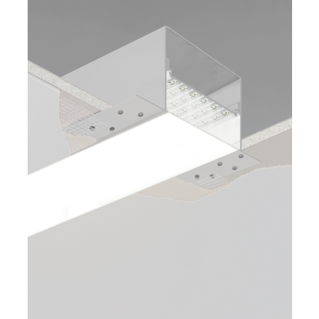 Alcon 12100-66-R, recessed linear ceiling light shown in white finish and with a flush trim-less lens.