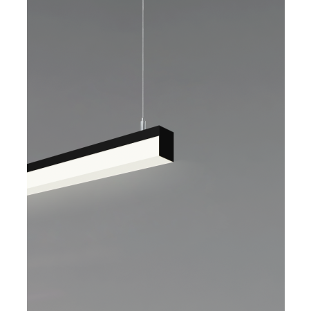 12100-8-P suspended pendant light shown in black finish and with side-wrapping lens