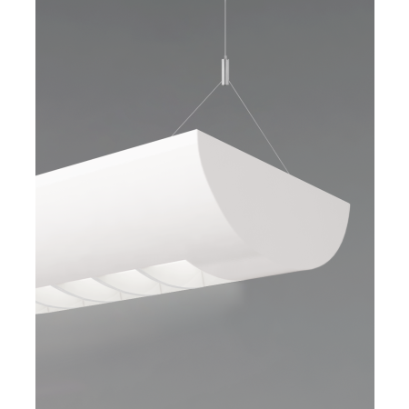 Alcon 12125-P, Half moon shaped pendant light shown in white finish and with white louvers.