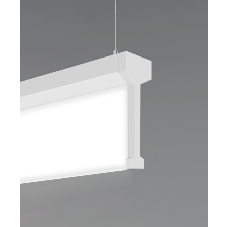 Alcon 12139-p, Thin framed linear pendant light shown in white finish and with a flushed, center panel lens.