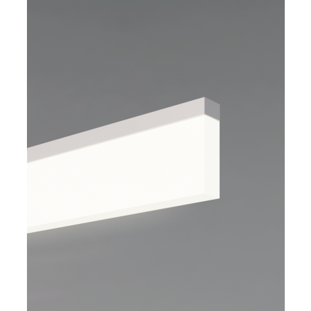 Alcon 12159-P, suspended linear pendant light shown in white finish and with dropped boxed lens.