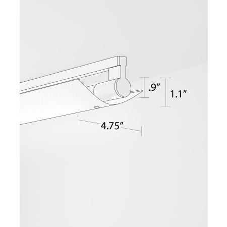 Alcon 12160-PDI-S, surface linear ceiling light shown in silver finish, a tubular half-lit trim-less lens, and a wide curved perforated lens cap.