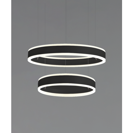 Alcon 12270-2-P, suspended commercial pendant light shown in black finish and with a flush trim-less lens.