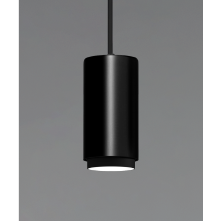 Alcon 12302-P-TGS, suspended commercial anti-glare shade cylindrical pendant light shown in black finish.