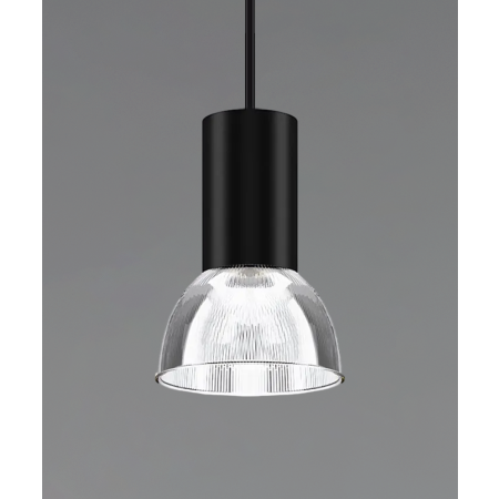 Product rendering of the 15204-12 dome pendant light, shown with a polycarbonate reflector and black stem housing