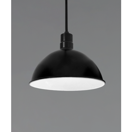 Alcon 15240-16, suspended commercial pendant light shown in black finish and with an open dome housing.