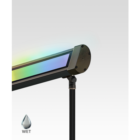 31024-RGBW outdoor color-changing sign light product rendering shown with a black finish and knuckle mount