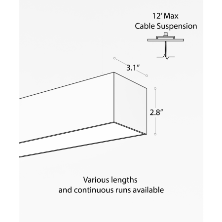 12100-23-P suspended pendant light shown with white finish and flush lens