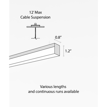 12100-8-P suspended pendant light shown in black finish and with side-wrapping lens