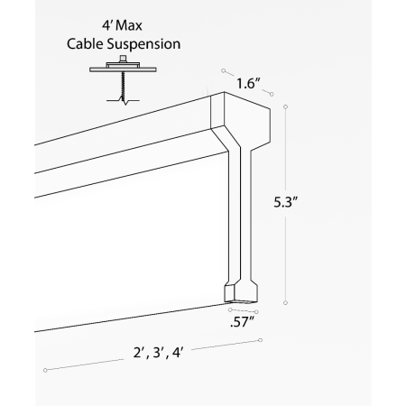 Alcon 12139-p, Thin framed linear pendant light shown in white finish and with a flushed, center panel lens.