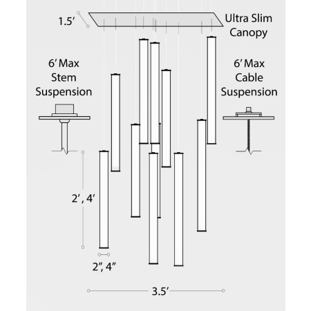 11-Light LED Vertical Tube Suspension Chandelier 