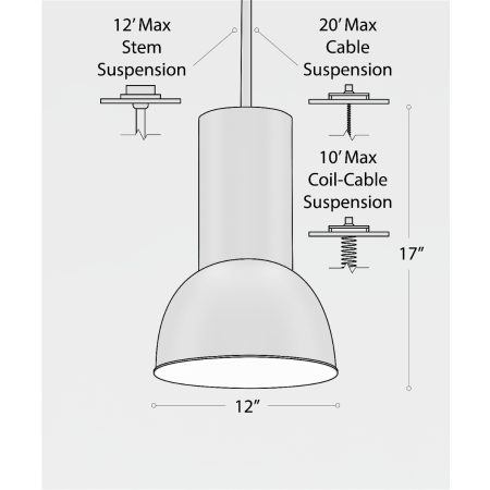 Alcon 15204-12-AL-P suspended commercial high bay pendant light shown in black finish.