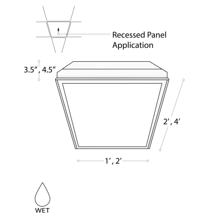 Alcon Lighting Product rendering of the 14709-WET wet-location LED troffer light with a corrosion-resistant white finish. Wet location certified.