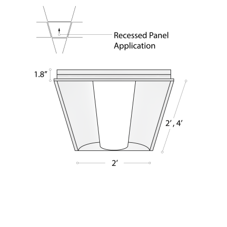 Alcon Lighting Product rendering of the 14150-R recessed center-basket troffer light shown in two-foot by two-foot square size.