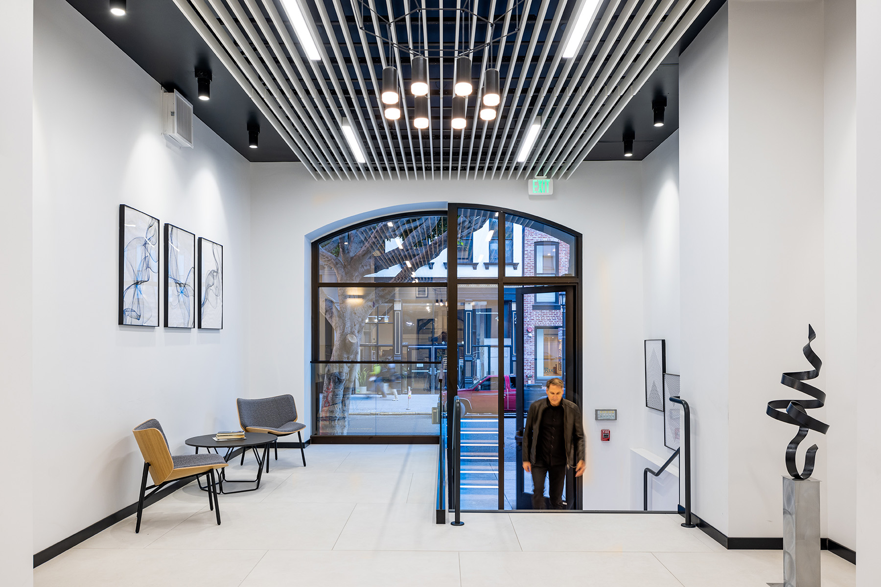 735 Montgomery Street office lobby featuring recessed linear lights.